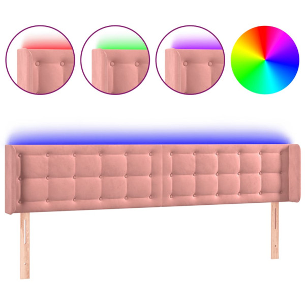 Cabecero con LED de terciopelo rosa 203x16x78/88 cm M 2