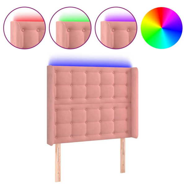 Cabecero con LED de terciopelo rosa 103x16x118/128 cm M 2