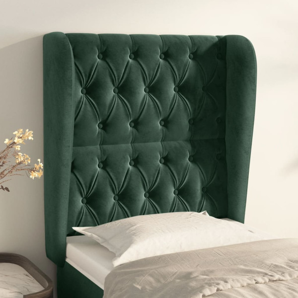 Cabecero con orejas de terciopelo verde oscuro 83x23x118/128 cm D