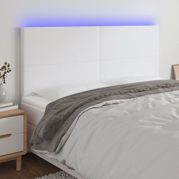 Cabecero con luces LED cuero sintético blanco 160x5x118/128 cm D
