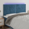 Cabeceira cama c/ luzes LED veludo 160x5x118/128cm azul-escuro 1