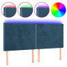 Cabeceira cama c/ luzes LED veludo 160x5x118/128cm azul-escuro 2