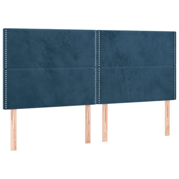 Cabeceira cama c/ luzes LED veludo 160x5x118/128cm azul-escuro M 4