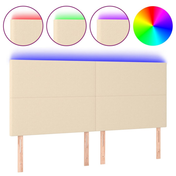 Cabeceira cama c/ LED tecido 180x5x118/128 cm crème M 2