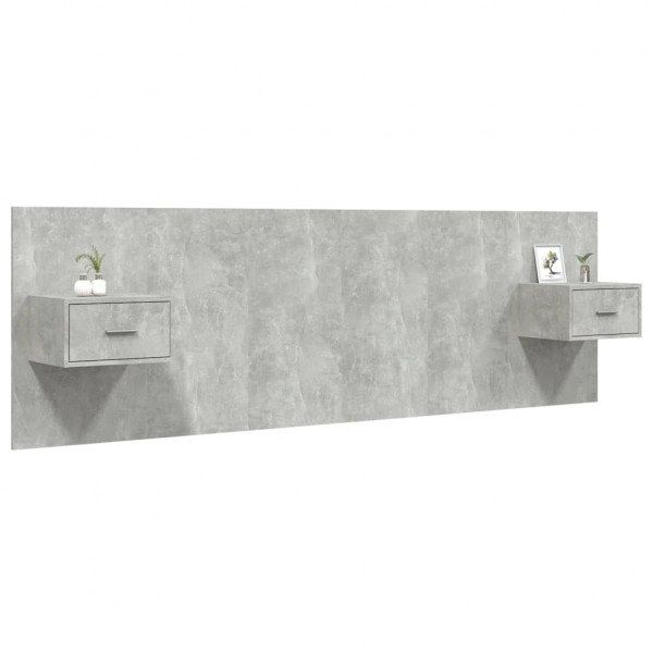 Cabecero de cama y mesitas madera contrachapada gris hormigón M 3