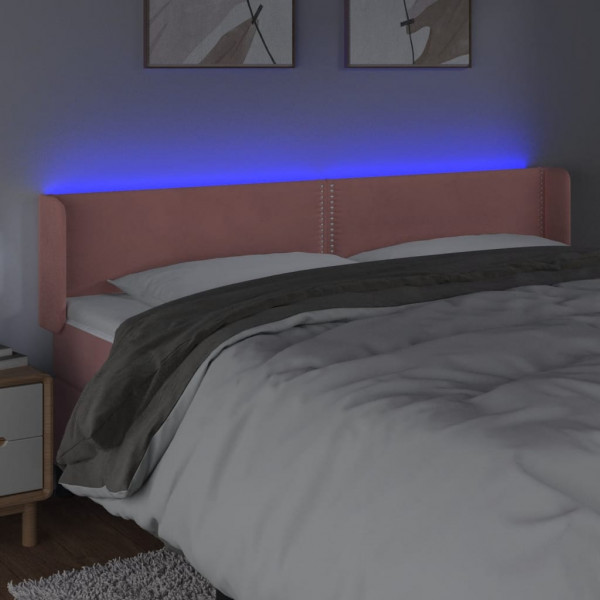 Cabeceira de cama c/ luzes LED veludo 183x16x78/88 cm rosa M 4