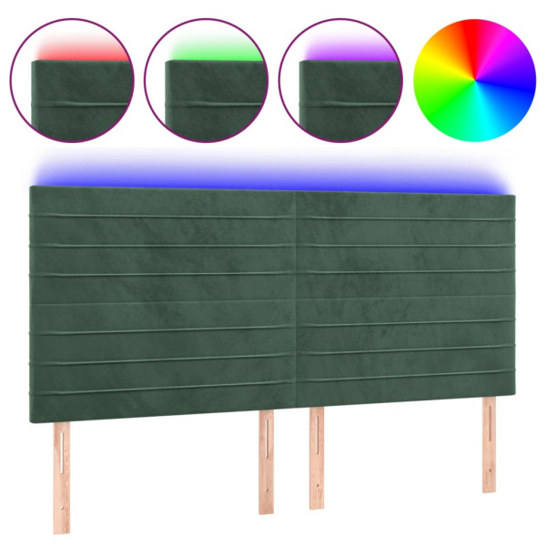 Cabecero con luces LED terciopelo verde oscuro 180x5x118/128 cm M 2