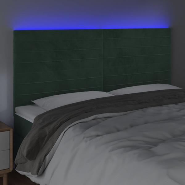 Cabeceira de cama c/ LED veludo 180x5x118/128 cm verde-escuro M 3