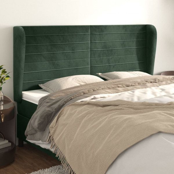 Cabecero con orejas de terciopelo verde oscuro 183x23x118/128cm D