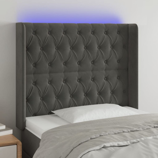 Cabecero con LED de terciopelo gris oscuro 93x16x118/128 cm D