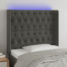 Cabeceira cama c/ luzes LED veludo 93x16x118/128cm cinza-escuro 1