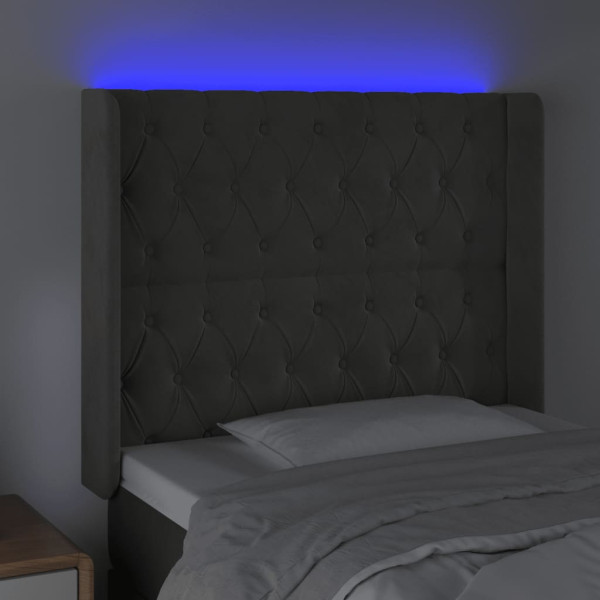 Cabeceira cama c/ luzes LED veludo 93x16x118/128cm cinza-escuro M 4