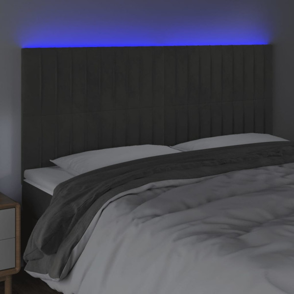 Cabeceira de cama c/ LED veludo 180x5x118/128 cm cinza-escuro M 3