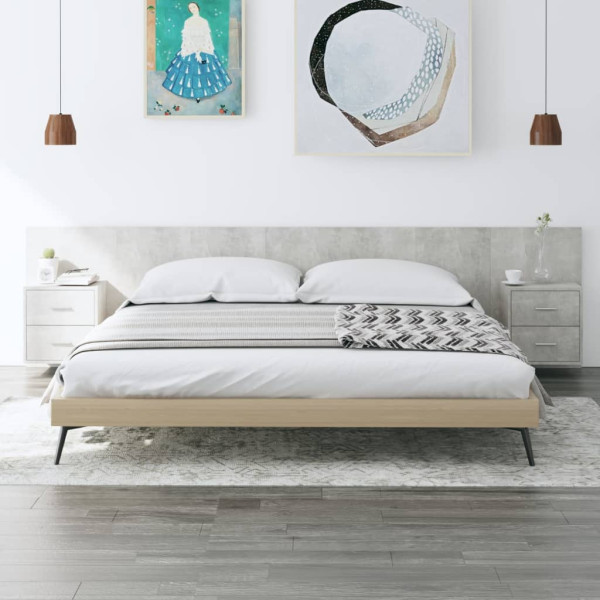 Cabecero de cama y mesitas madera contrachapada gris hormigón D