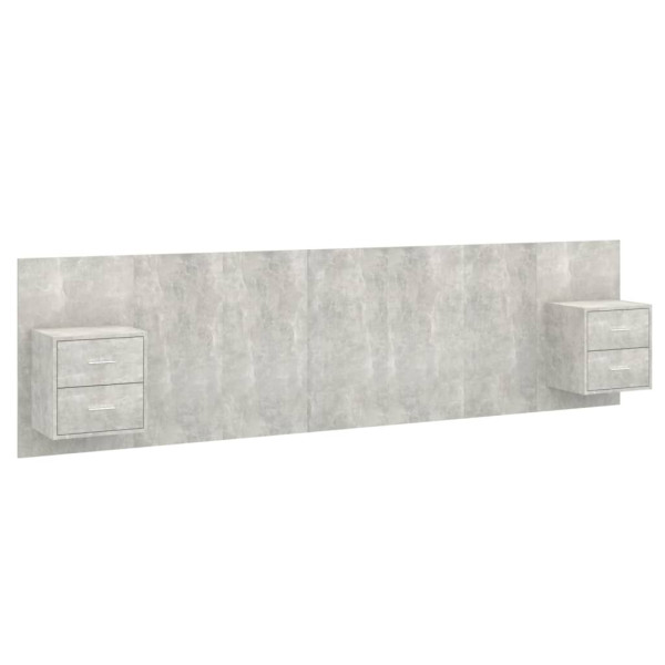 Cabecero de cama y mesitas madera contrachapada gris hormigón M 2