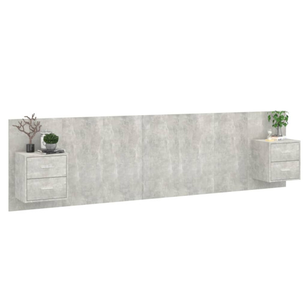 Cabecero de cama y mesitas madera contrachapada gris hormigón M 3
