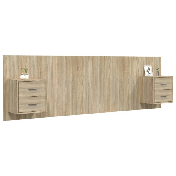 Cabecero de cama con mesitas madera contrachapada roble Sonoma M 3