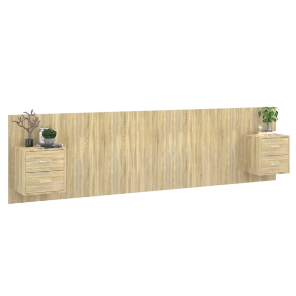 Cabecero de cama con mesitas madera contrachapada roble Sonoma M 3