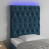 Cabeceira cama c/ luzes LED veludo 80x7x118/128cm azul-escuro 1