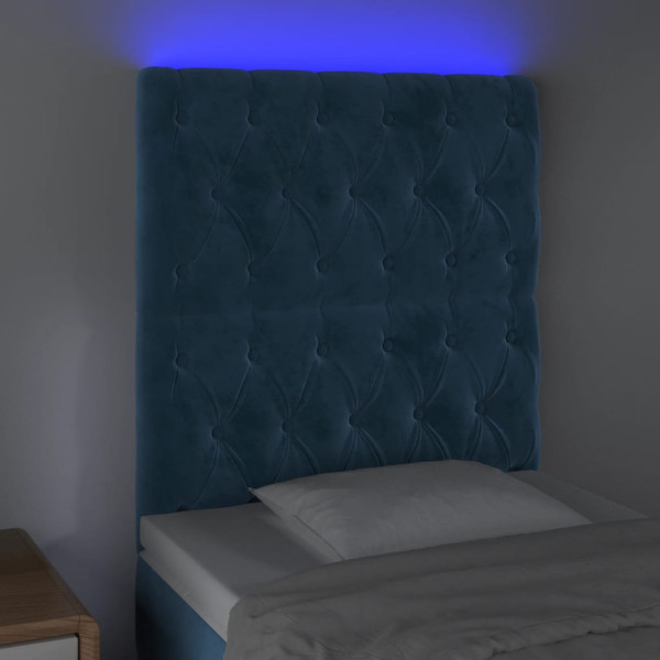 Cabeceira cama c/ luzes LED veludo 80x7x118/128cm azul-escuro M 3