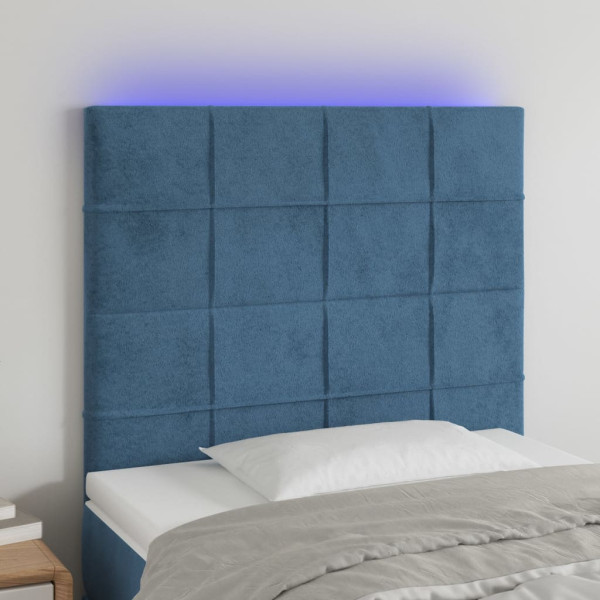 Cabecero con luces LED terciopelo azul oscuro 90x5x118/128 cm D