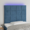 Cabeceira cama c/ luzes LED veludo 90x5x118/128cm azul-escuro 1