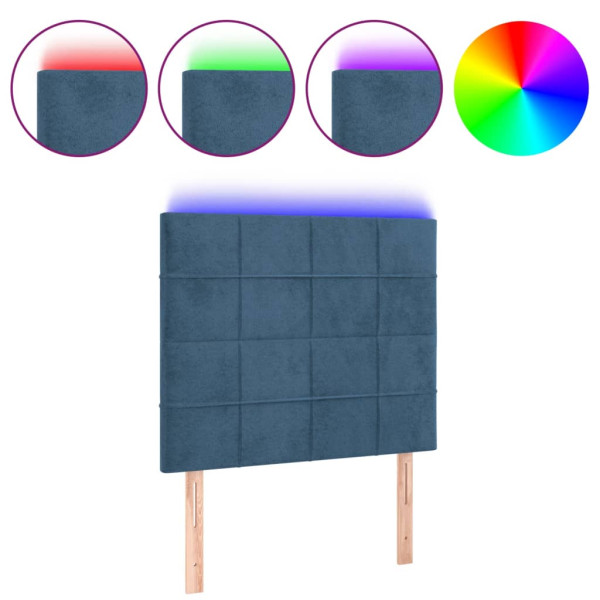 Cabecero con luces LED terciopelo azul oscuro 90x5x118/128 cm M 2