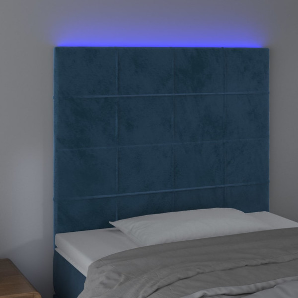 Cabeceira cama c/ luzes LED veludo 90x5x118/128cm azul-escuro M 3