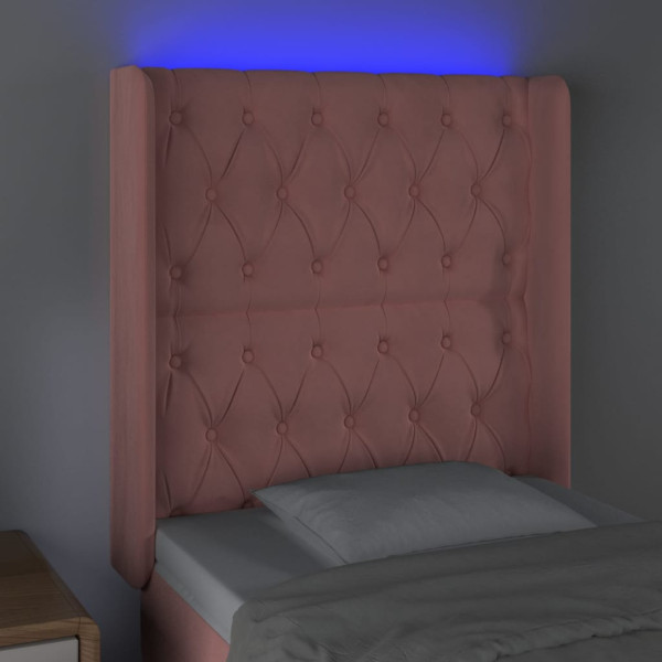 Cabeceira de cama c/ luzes LED veludo 83x16x118/128 cm rosa M 4