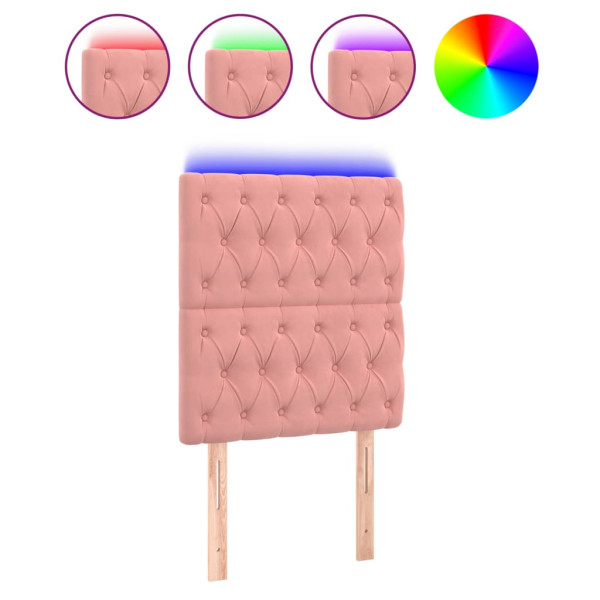 Cabeceira de cama c/ luzes LED veludo 80x7x118/128 cm rosa M 2