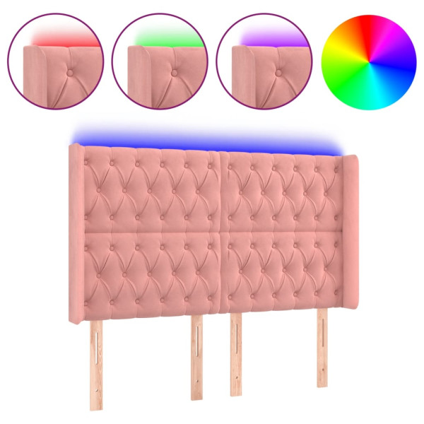 Cabecero con LED de terciopelo rosa 163x16x118/128 cm M 2