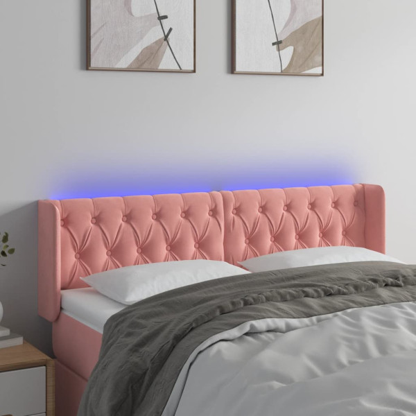 Cabecero con LED de terciopelo rosa 163x16x78/88 cm D