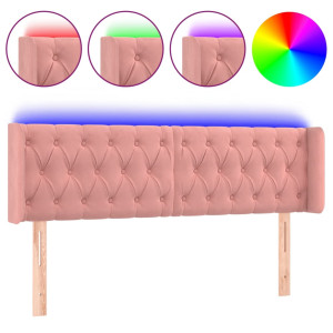 Cabeceira de cama c/ luzes LED veludo 163x16x78/88 cm rosa H