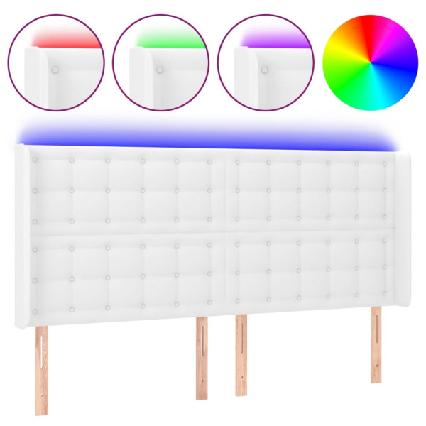 Cabeceira cama c/ LED couro artificial 183x16x118/128 cm branco M 2