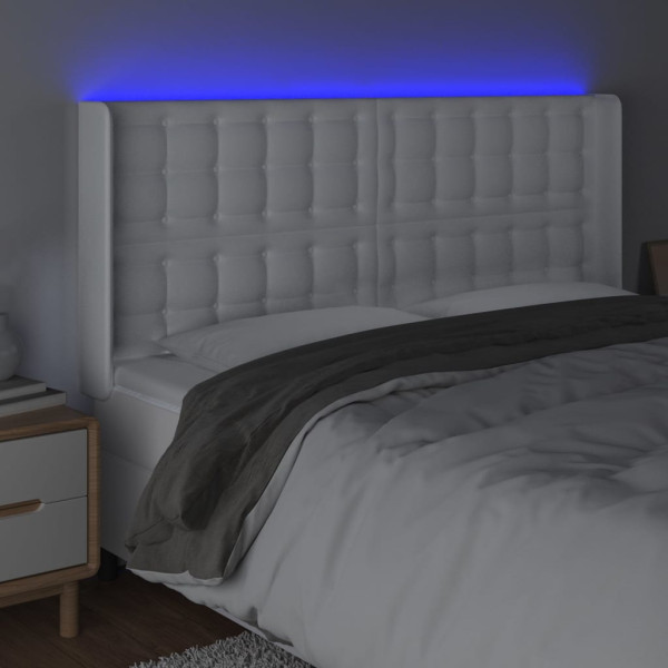 Cabeceira cama c/ LED couro artificial 183x16x118/128 cm branco M 4
