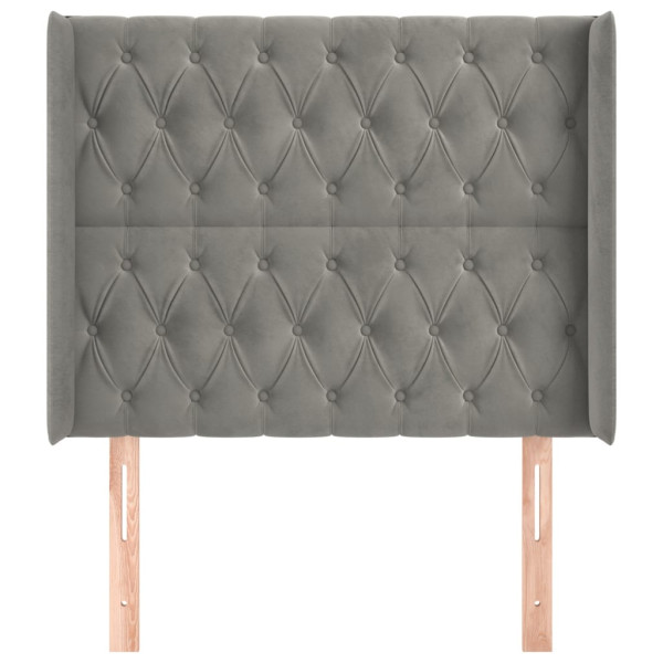 Cabecero con orejas de terciopelo gris claro 93x16x118/128 cm M 3