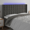 Cabeceira de cama c/ LED veludo 203x16x118/128 cm cinza-escuro 1