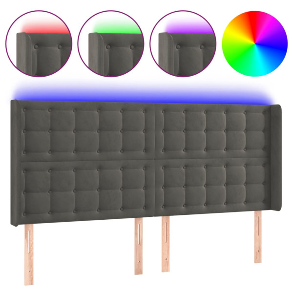 Cabecero con LED de terciopelo gris oscuro 203x16x118/128 cm M 2