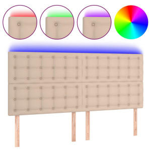 Cabecero luces LED cuero sintético capuchino 180x5x118/128 cm H