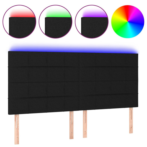 Cabecero con luces LED tela negro 180x5x118/128 cm M 2
