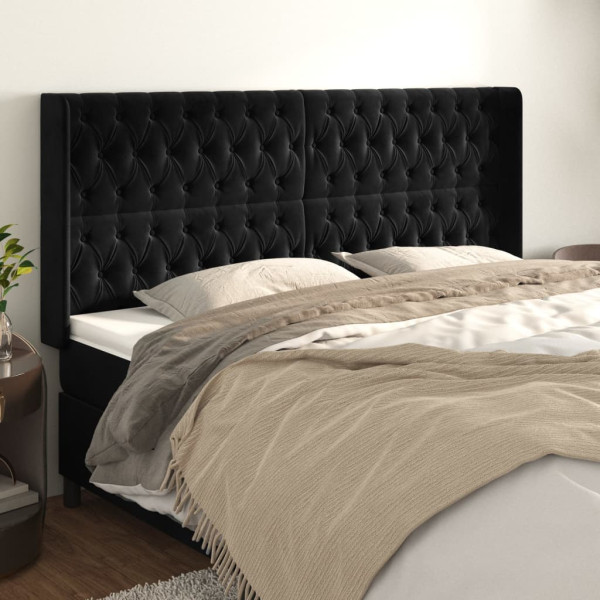 Cabecero con orejas de terciopelo negro 203x16x118/128 cm D