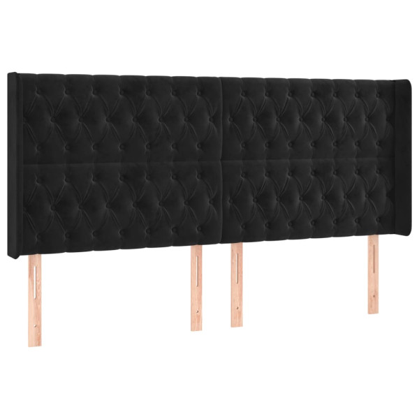 Cabecero con orejas de terciopelo negro 203x16x118/128 cm M 2