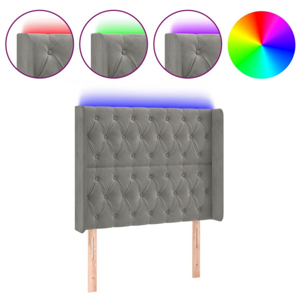 Cabecero con LED de terciopelo gris claro 93x16x118/128 cm M 2