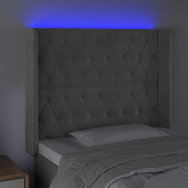 Cabeceira cama c/ luzes LED veludo 93x16x118/128 cm cinza-claro M 4