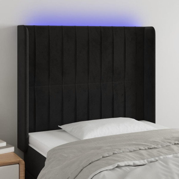 Cabecero con LED de terciopelo negro 93x16x118/128 cm D