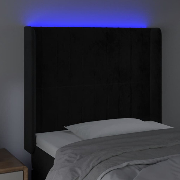 Cabeceira de cama c/ luzes LED veludo 93x16x118/128 cm preto M 4