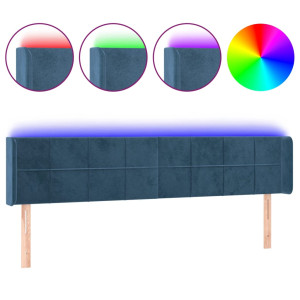 Cabeceira cama c/ luzes LED veludo 163x16x78/88 cm azul-escuro H