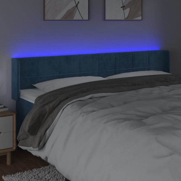 Cabeceira cama c/ luzes LED veludo 163x16x78/88 cm azul-escuro M 4