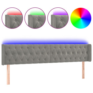Cabeceira cama c/ luzes LED veludo 183x16x78/88 cm cinza-claro H