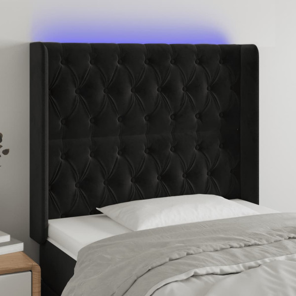 Cabecero con LED de terciopelo negro 103x16x118/128 cm D